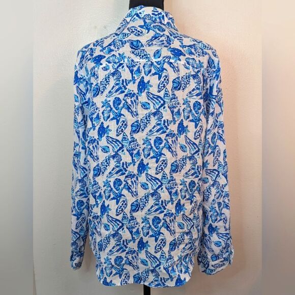 Lilly Pulitzer Resort Shell Coastal Cowgirl Beachy Chic Tropical Linen Top L - Picture 7 of 10